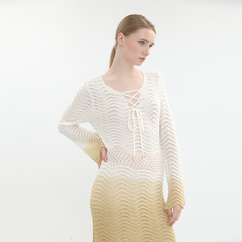 sidaiou Women's Woolen Hollow Gradient Dress The slouchy knit dress is light and luxurious