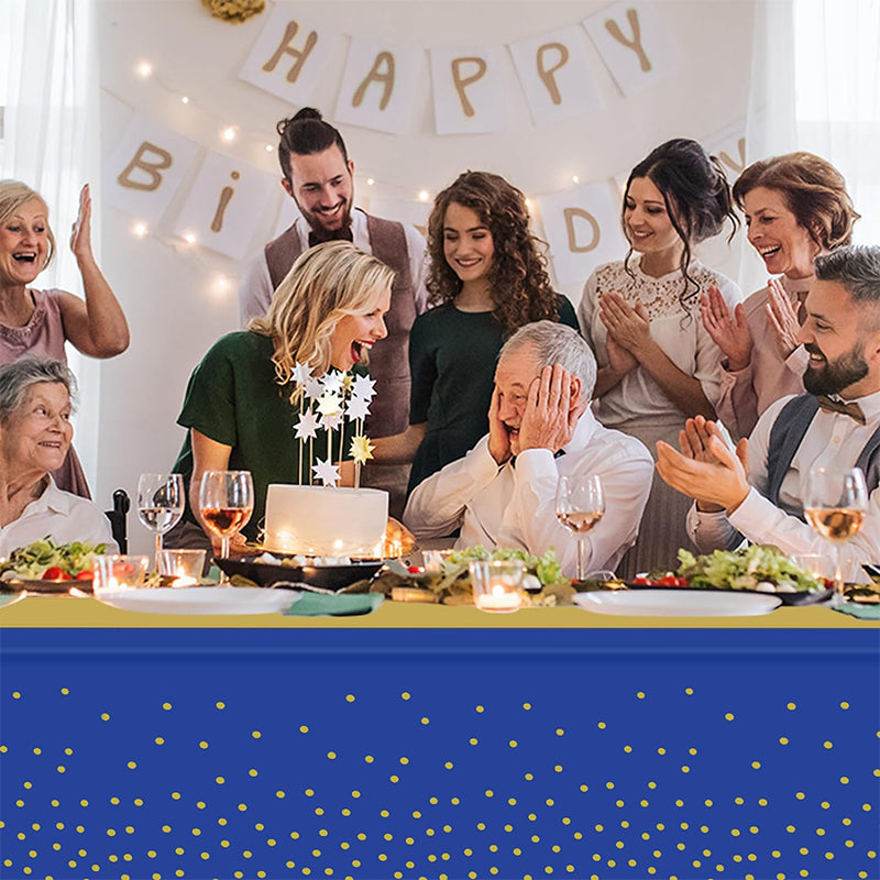 zhengao 12pcs Dark Blue Printed Gold Dot Tablecloth + Gold Silk Table cloth Receive a distinguished guest Conference tablecloth