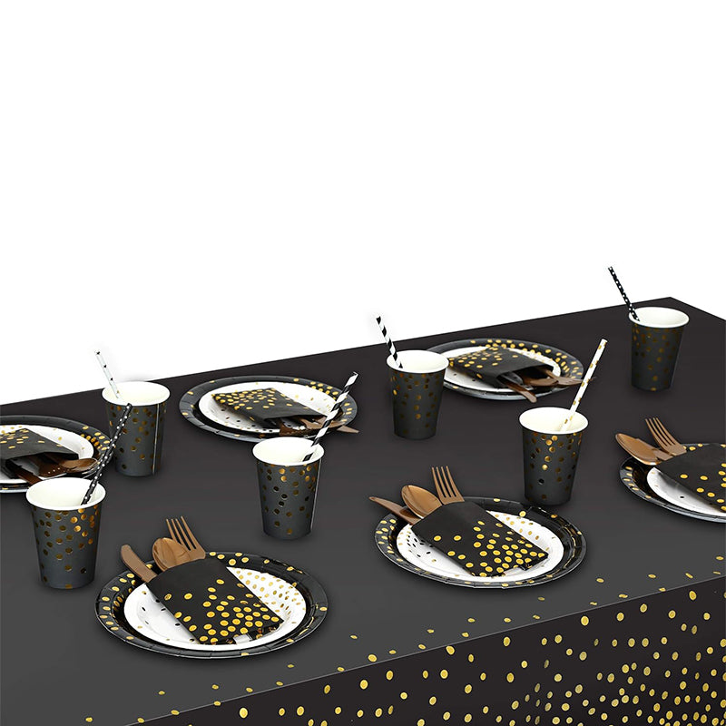zhengao 1/6 disposable tablecloths with gold dot printing on black background Table cloth Receive a distinguished guest Conference tablecloth