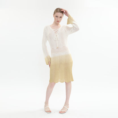 sidaiou Women's Woolen Hollow Gradient Dress   The slouchy knit dress is light and luxurious