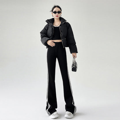 puyang Vertical Stripe Flared Pants (ask customer service for price)  Micro yoga pants horseshoe pants slim slim sweatpants