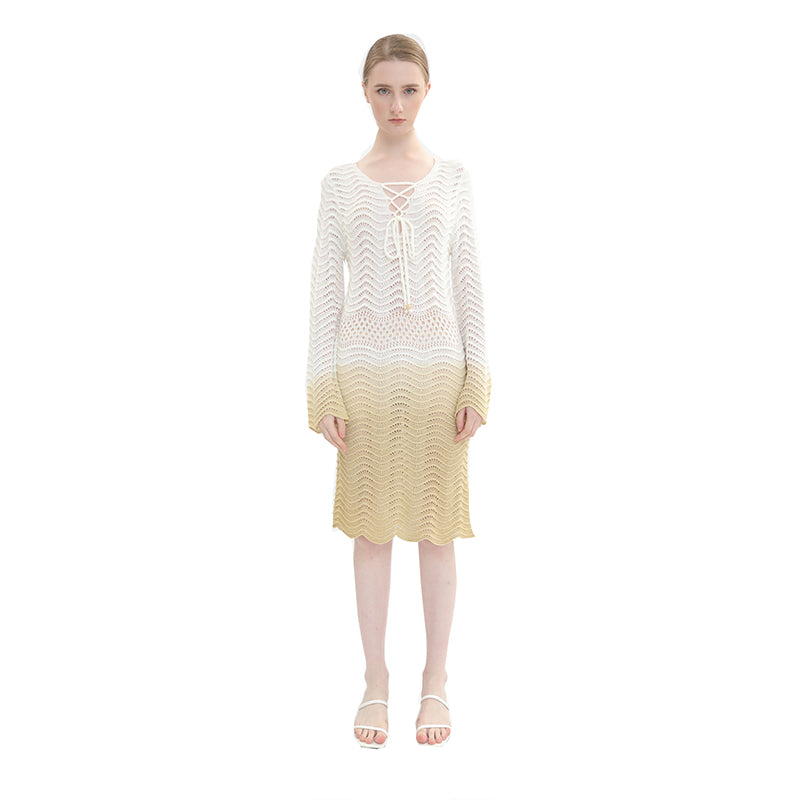 sidaiou Women's Woolen Hollow Gradient Dress   The slouchy knit dress is light and luxurious