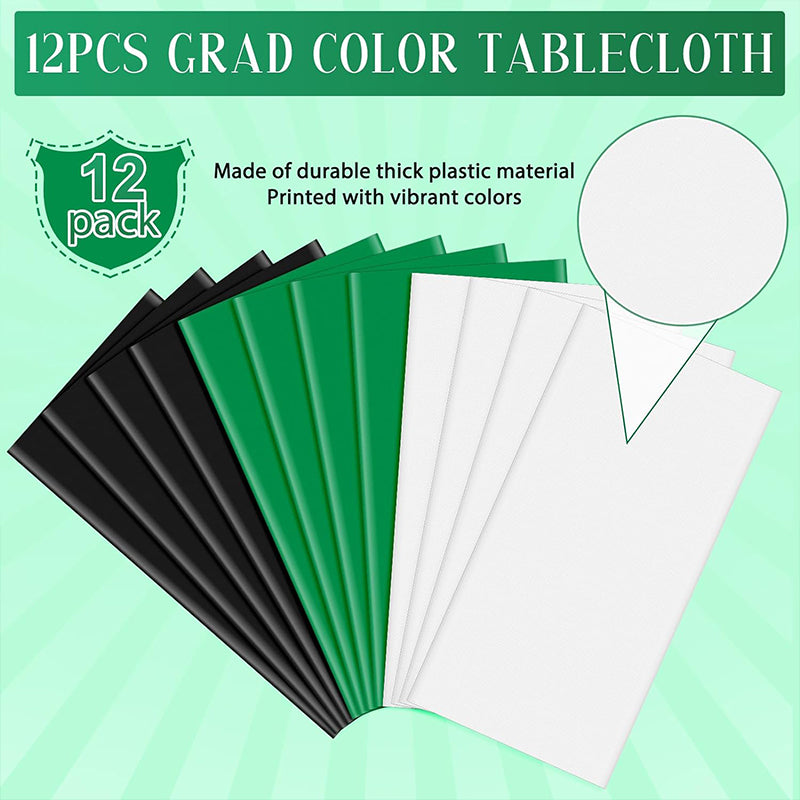 zhengao 12pcs Disposable Party Tablecloth (Green + White + Black Combo) Solid color Birthday party decorations fallow