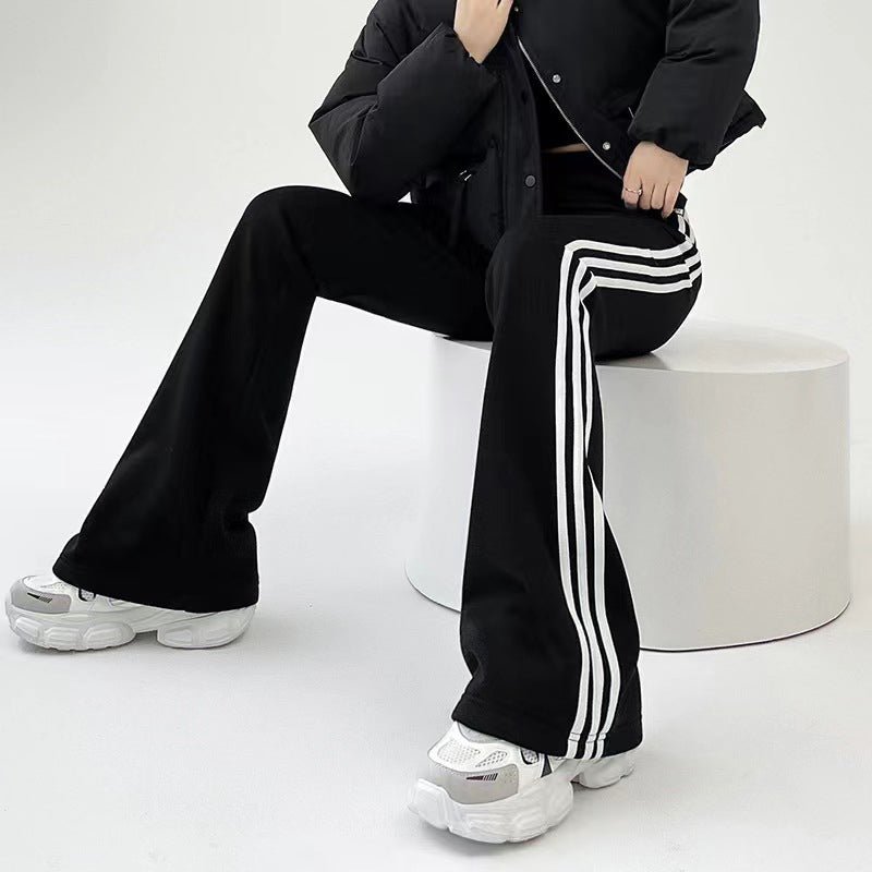 puyang Vertical Stripe Flared Pants (ask customer service for price)  Micro yoga pants horseshoe pants slim slim sweatpants