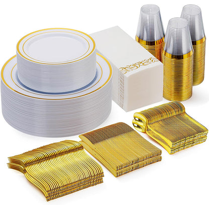zhengao Double ring gold on white background for 50 persons Tableware set Gold-plated diamond European creativity