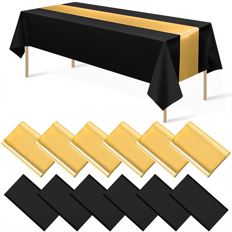 zhengao 12pcs Disposable Black Tablecloth + Gold Silk disposable Retro trend Rectangular table cloth