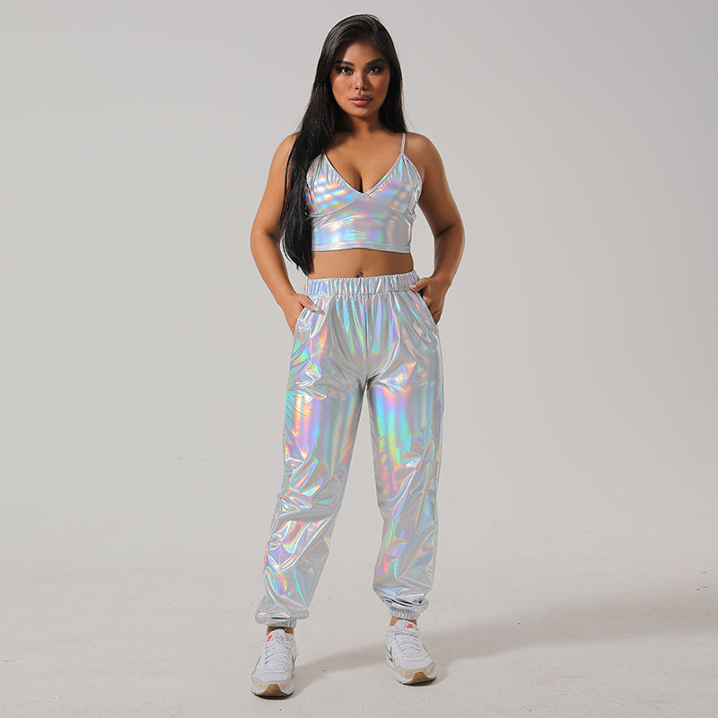 puyang Shiny leather drawstring cuff (ask customer service for price)  Street hip-hop party laser suit girl