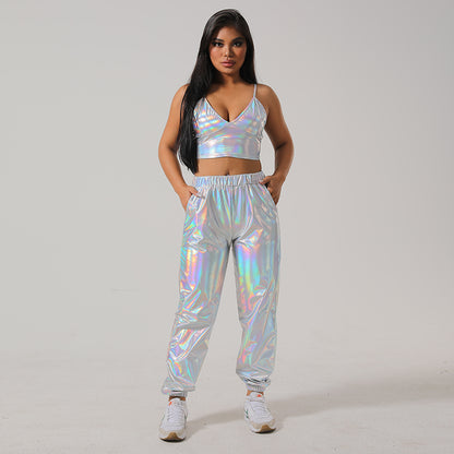 puyang Shiny leather drawstring cuff (ask customer service for price)  Street hip-hop party laser suit girl