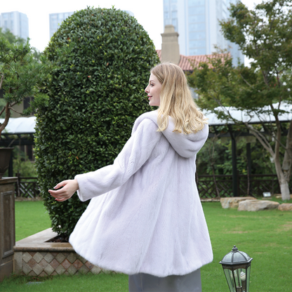 leibao Solid color mink middling coat with hat (price please ask customer service)