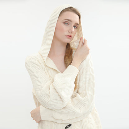 sidaiou Women's Cardigan Button Blouse Jacket  Pre-fall long-sleeved twist hooded knitting