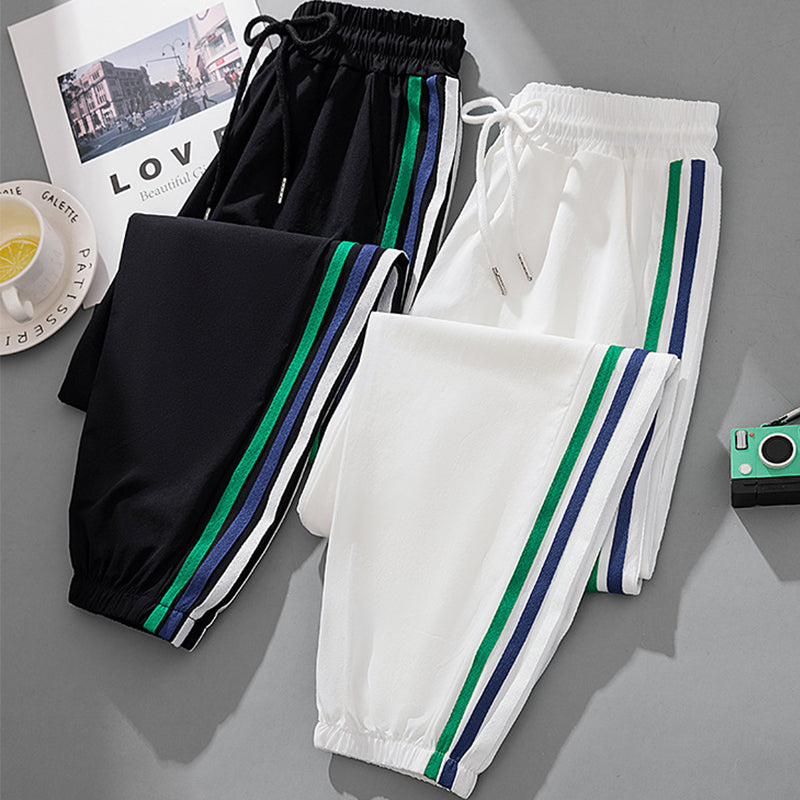 puyang Vertical Stripe Sweatpants (ask customer service for price)  Tight-cut sweatpants Slim casual pants Loose bunched ankle sweatpants