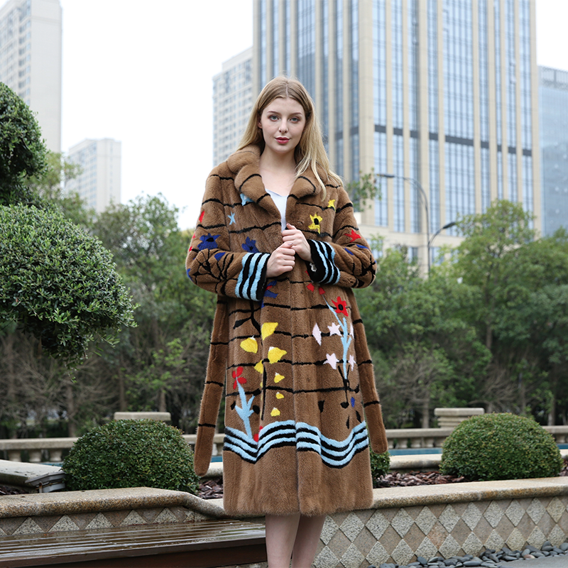 leibao Suit collar pattern mink long coat (price please ask customer service)