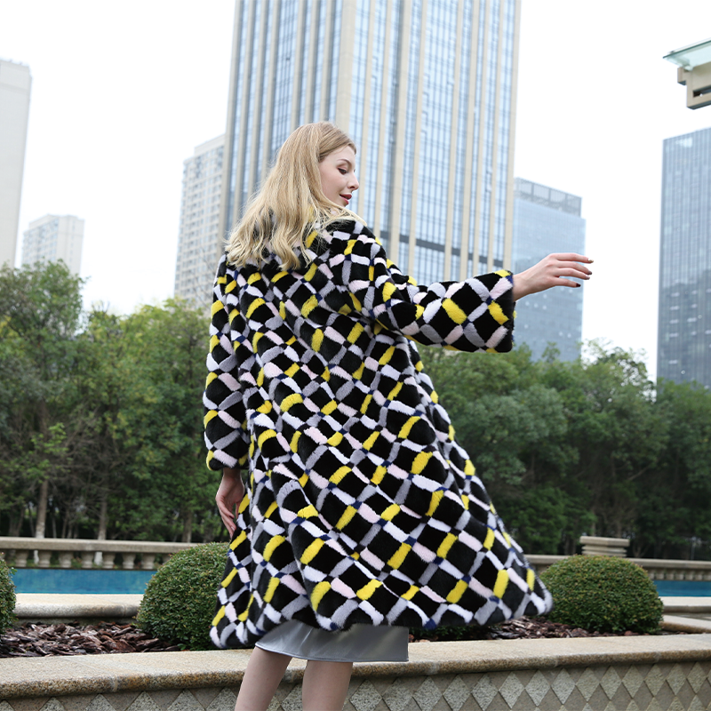 leibao Suit collar with diamond plaid mink coat (price please ask customer service)