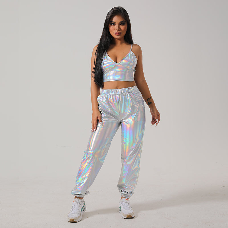 puyang Shiny leather drawstring cuff (ask customer service for price)  Street hip-hop party laser suit girl