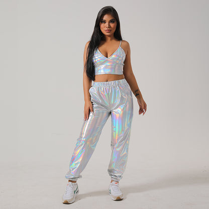 puyang Shiny leather drawstring cuff (ask customer service for price)  Street hip-hop party laser suit girl