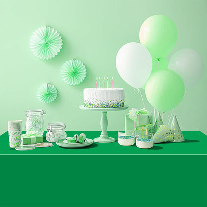 zhengao 12pcs Disposable Party Tablecloth (Green + White + Black Combo) Solid color Birthday party decorations fallow