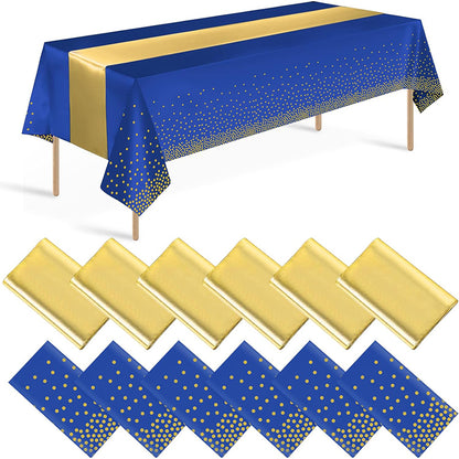 zhengao 12pcs Dark Blue Printed Gold Dot Tablecloth + Gold Silk Table cloth Receive a distinguished guest Conference tablecloth