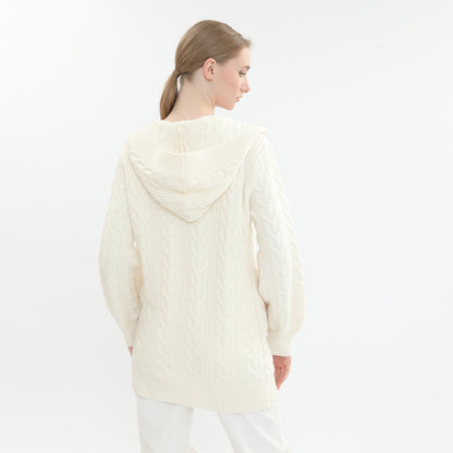 sidaiou Women's Cardigan Button Blouse Jacket  Pre-fall long-sleeved twist hooded knitting