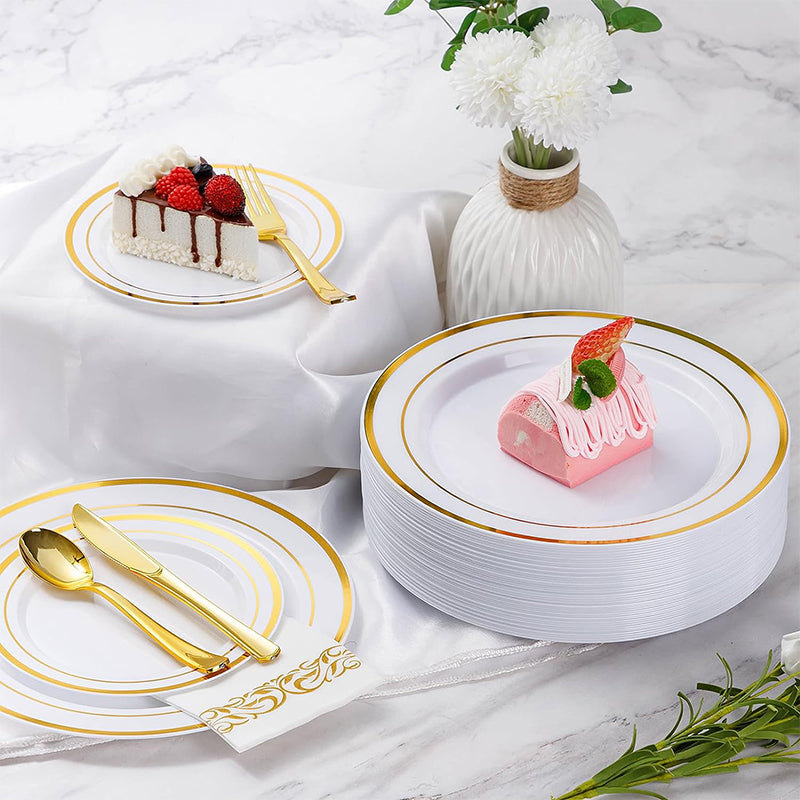 zhengao Double ring gold on white background for 50 persons Tableware set Gold-plated diamond European creativity