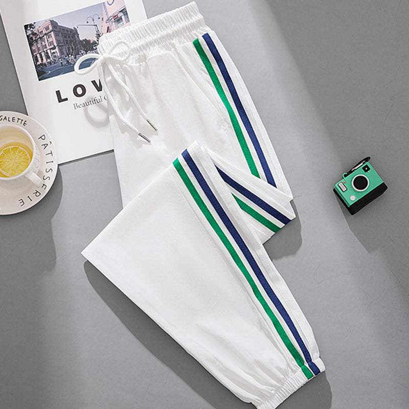 puyang Vertical Stripe Sweatpants (ask customer service for price)  Tight-cut sweatpants Slim casual pants Loose bunched ankle sweatpants