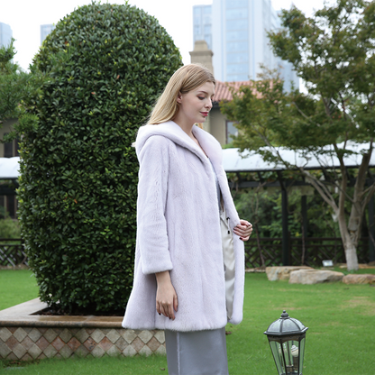 leibao Solid color mink middling coat with hat (price please ask customer service)