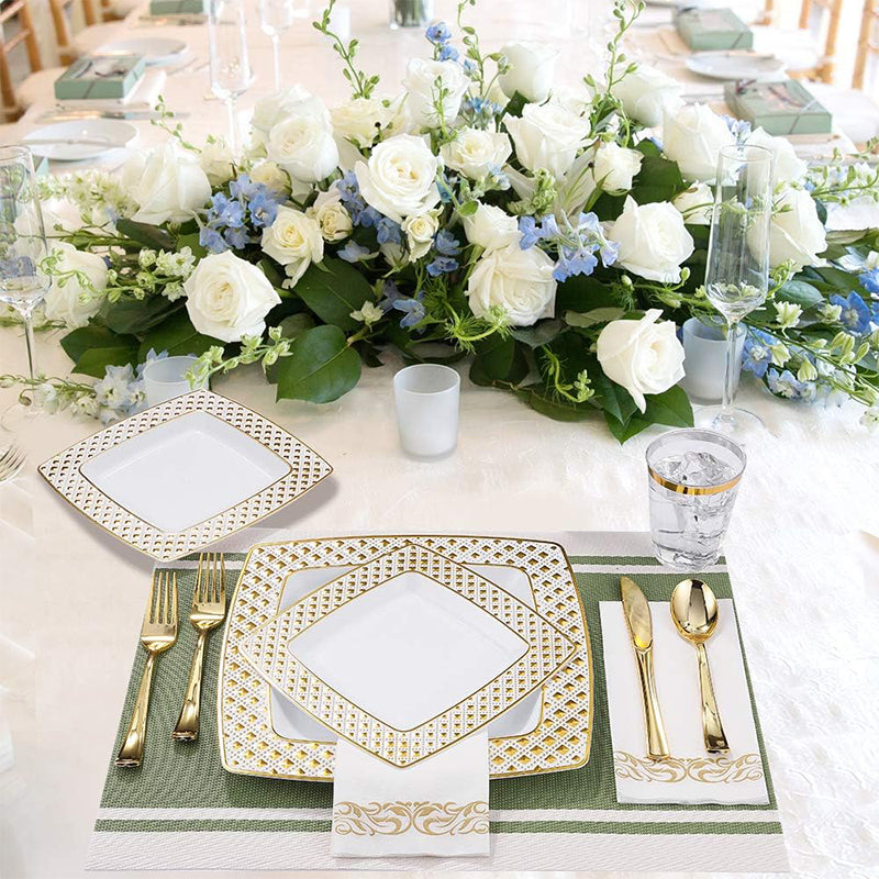 zhengao Diamond-studded Gold Square Plate for 25 Tableware set Gold-plated diamond European creativity