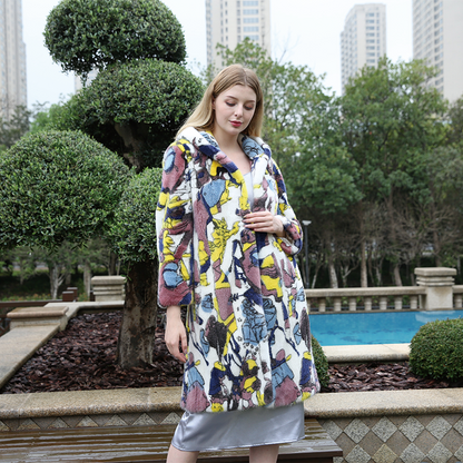 leibao Printed mink coat with hat (price please ask customer service)