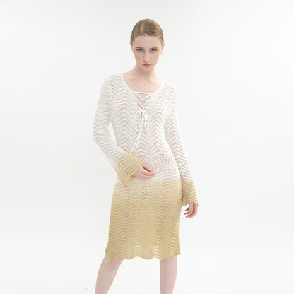 sidaiou Women's Woolen Hollow Gradient Dress   The slouchy knit dress is light and luxurious