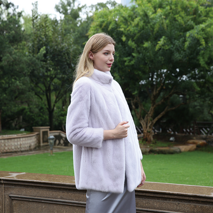 leibao Vertical collar solid color mink mid-length coat (price please ask customer service)