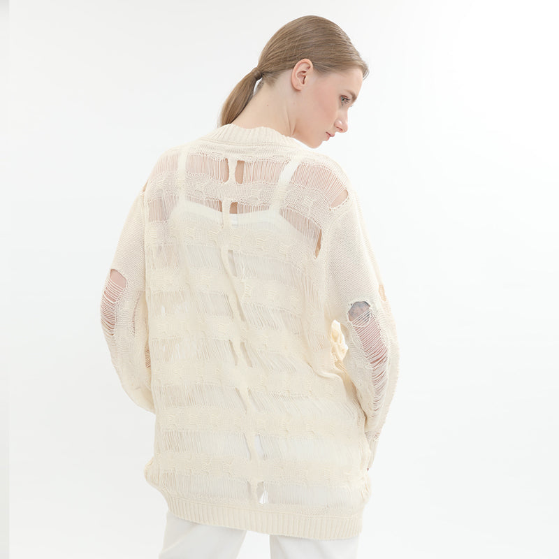 sidaiou Women's Woolen Openwork Long Sleeve Top   Pure wind knit smock