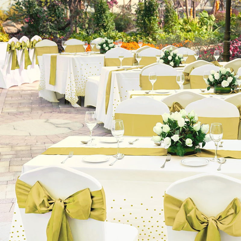zhengao 12pcs Tablecloth with Gold Dot Print on White Background + Gold Silk disposable Retro trend Rectangular table cloth