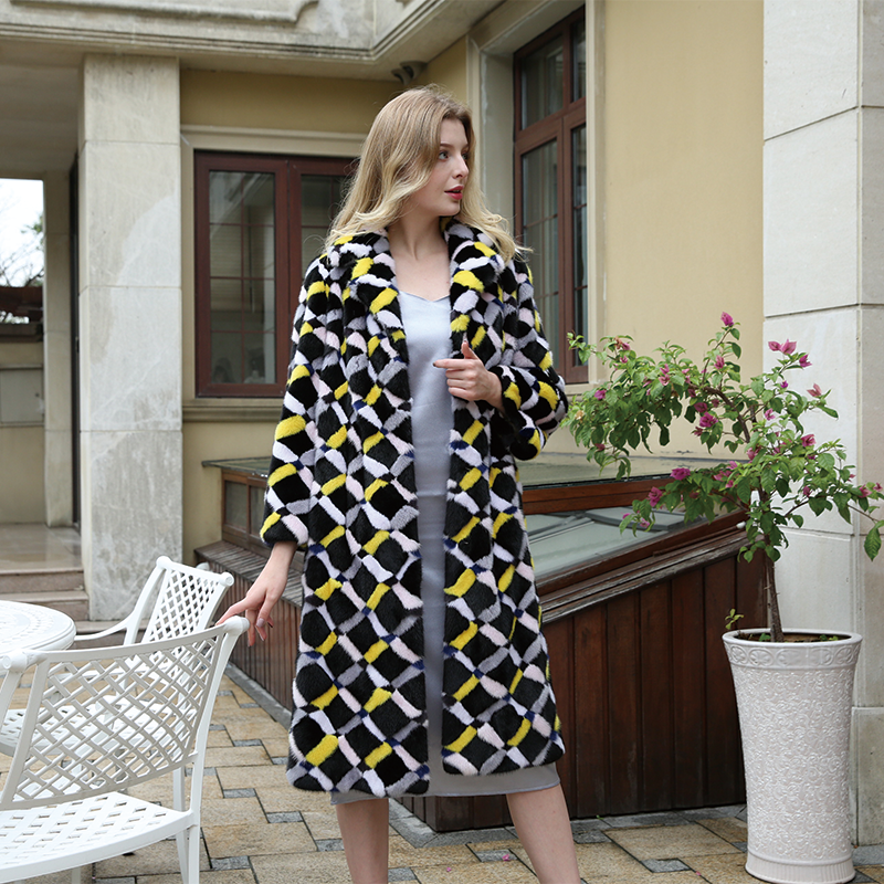 leibao Suit collar with diamond plaid mink coat (price please ask customer service)