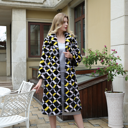leibao Suit collar with diamond plaid mink coat (price please ask customer service)