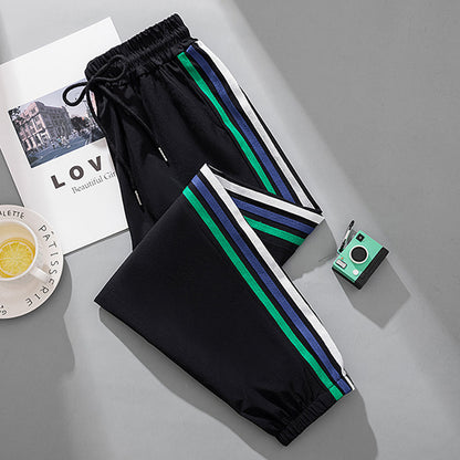 puyang Vertical Stripe Sweatpants (ask customer service for price)  Tight-cut sweatpants Slim casual pants Loose bunched ankle sweatpants