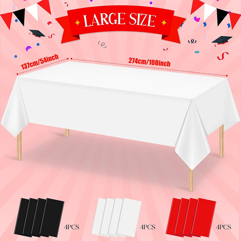 zhengao 12pcs Disposable Party Tablecloths (black + red + white combination) Solid color Birthday party decorations fallow