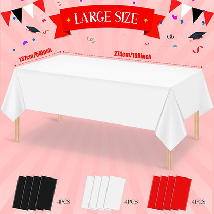 zhengao 12pcs Disposable Party Tablecloths (black + red + white combination) Solid color Birthday party decorations fallow