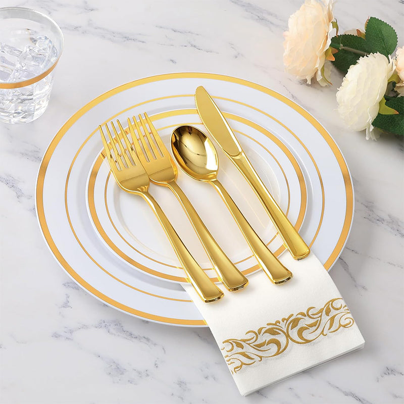 zhengao Double ring gold on white background for 50 persons Tableware set Gold-plated diamond European creativity