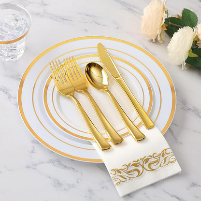 zhengao Double ring gold on white background for 50 persons Tableware set Gold-plated diamond European creativity