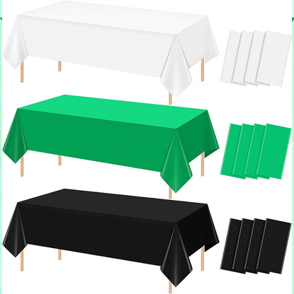 zhengao 12pcs Disposable Party Tablecloth (Green + White + Black Combo) Solid color Birthday party decorations fallow