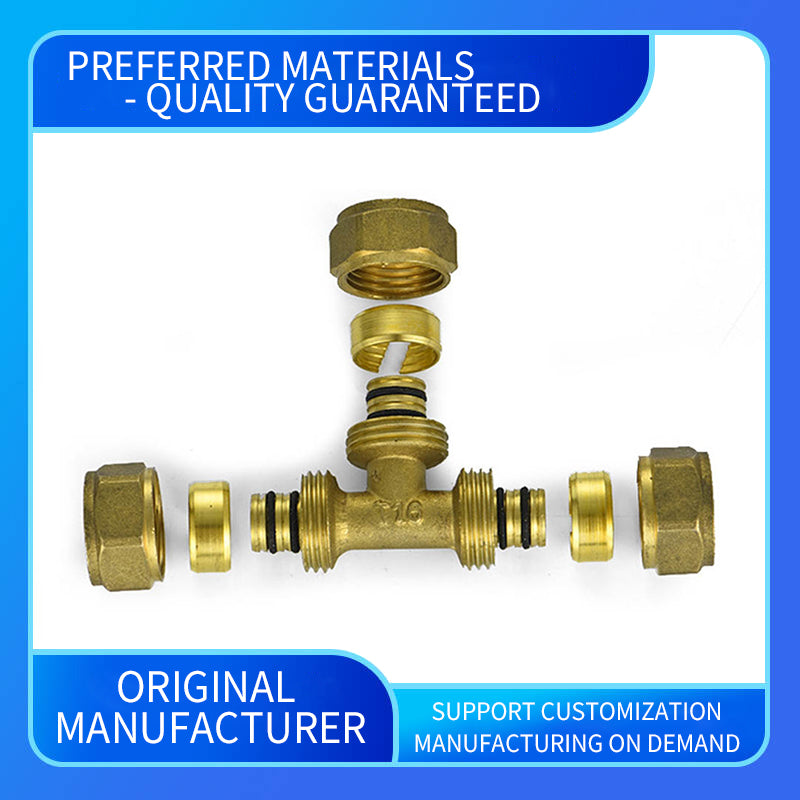 wuling Customized active three way all brass brass gas water line 4 6 point 1 inch reduced tee female movable fitting nut(ask customer service for price)