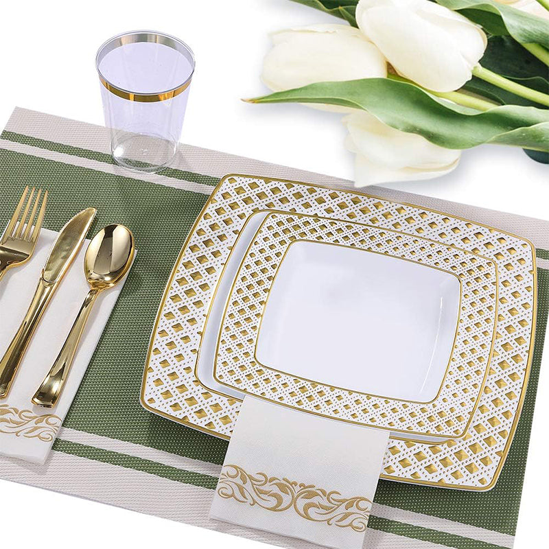 zhengao Diamond-studded Gold Square Plate for 25 Tableware set Gold-plated diamond European creativity