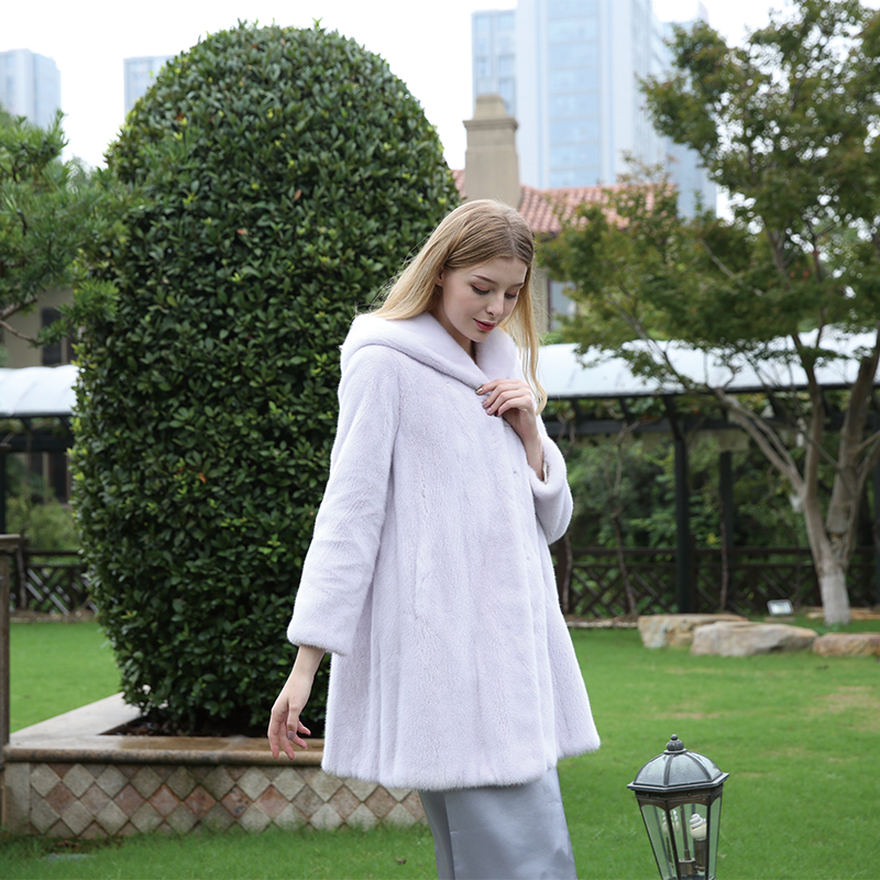 leibao Solid color mink middling coat with hat (price please ask customer service)