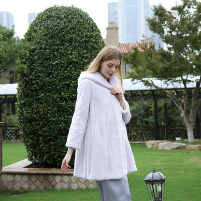 leibao Solid color mink middling coat with hat (price please ask customer service)