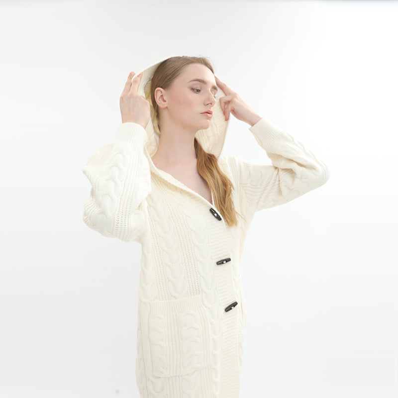 sidaiou Women's Cardigan Button Blouse Jacket  Pre-fall long-sleeved twist hooded knitting
