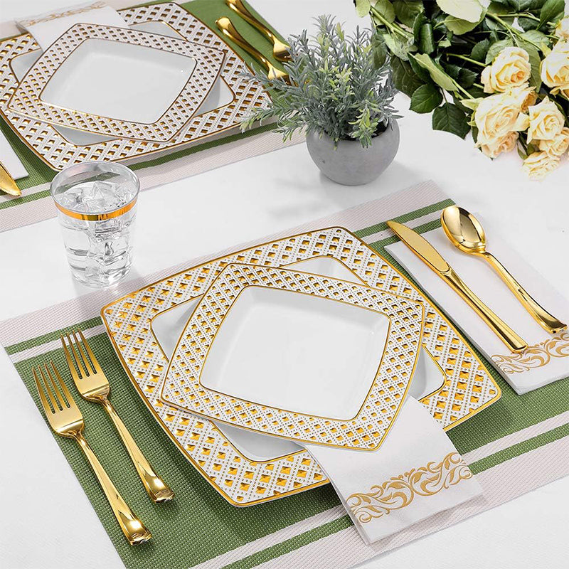 zhengao Diamond-studded Gold Square Plate for 25 Tableware set Gold-plated diamond European creativity