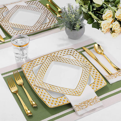zhengao Diamond-studded Gold Square Plate for 25 Tableware set Gold-plated diamond European creativity