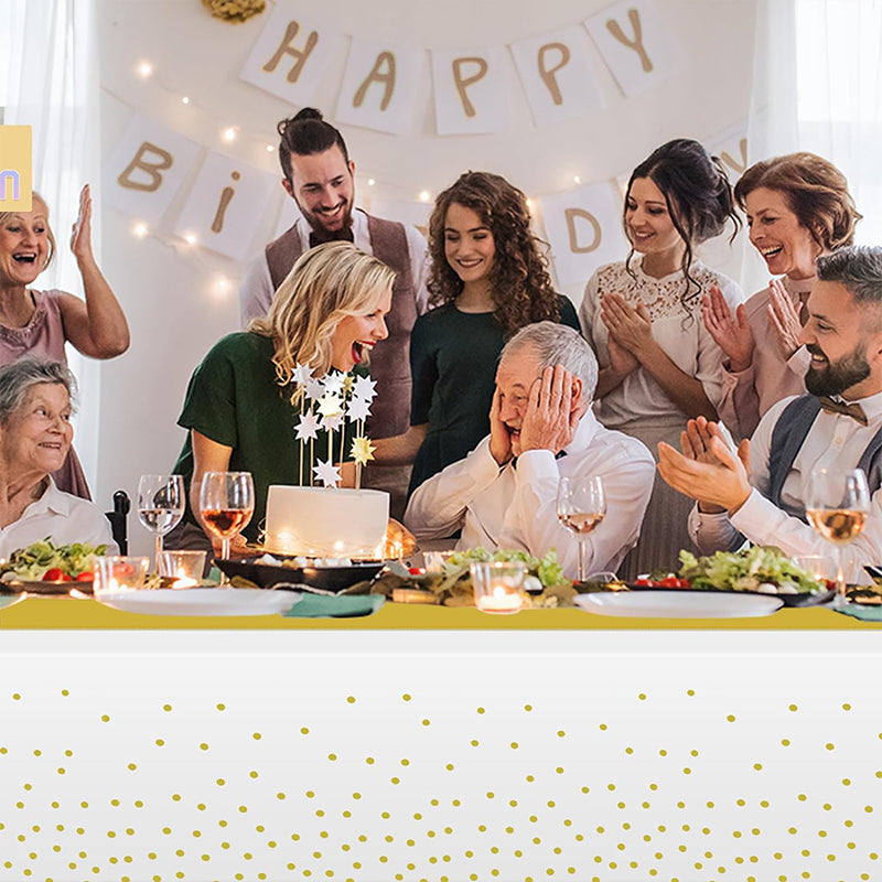 zhengao 12pcs Tablecloth with Gold Dot Print on White Background + Gold Silk disposable Retro trend Rectangular table cloth