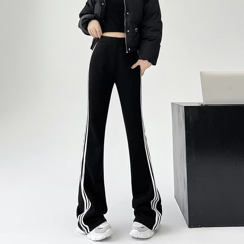 puyang Vertical Stripe Flared Pants (ask customer service for price)  Micro yoga pants horseshoe pants slim slim sweatpants