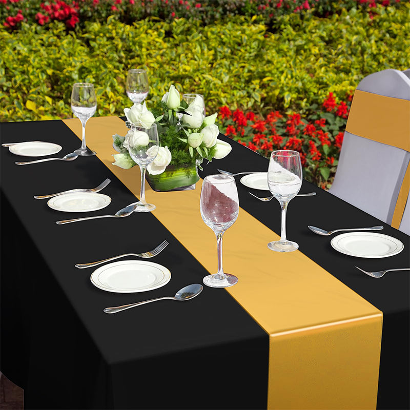 zhengao 12pcs Disposable Black Tablecloth + Gold Silk disposable Retro trend Rectangular table cloth