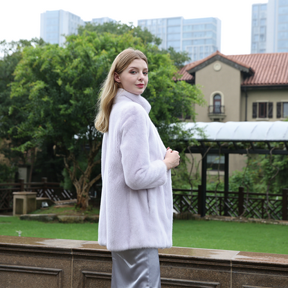 leibao Vertical collar solid color mink mid-length coat (price please ask customer service)